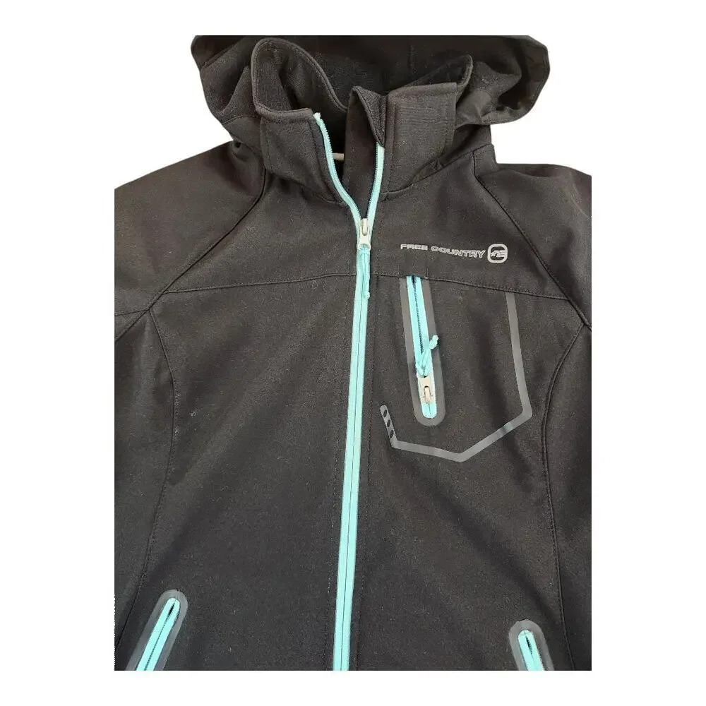 Free Country womens sz small black‎ with blue trim zip jacket with hood
